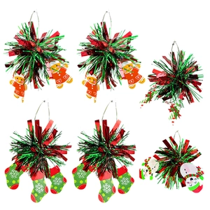 Exaggerated Christmas Pom Pom Drop Earrings With Gingerbread Man Snowman Charms Red Green PET Fringe Hoop Earrings For Women