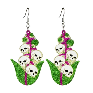 Sparkly Gothic acrylic earrings with glitter skulls and crown motifs for Halloween