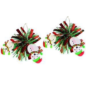 Detailed close-up of festive Christmas snowman earrings with red and green metallic ribbons