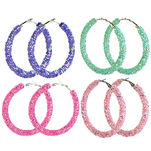 Women Fashion Macaron Color Glitter Hoop Earrings Artificial Crystal Large Circle Sequin Earrings For Christmas Party Jewelry