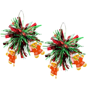 Christmas hoop earrings with festive gingerbread man charms and colorful tinsel balls