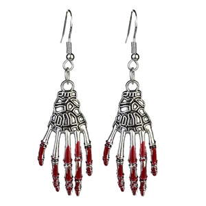 Gothic skull hand earrings with red blood drops for Halloween party accessories