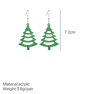 Detail view of 7.2cm green glitter acrylic Christmas tree earrings with dimensions