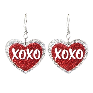 Funkelnde rote herzförmige Acryl-Ohrringe mit XOXO-Text für den Valentinstag
