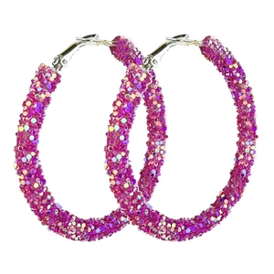 Pink macaron hoop earrings with colorful glitter sequins for festive Christmas parties