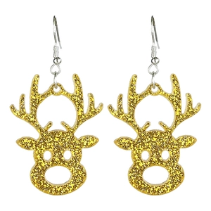 Sparkling gold reindeer acrylic earrings for Christmas festive parties and holiday attire