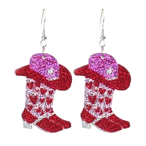 Valentinstag Acryl Herz Glitzer Ohrringe Sweet Heart Be Mine XOXO Cowboystiefel Kuchen Tropfen Ohrhänger Damen Schmuck