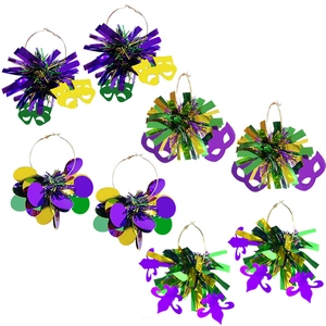 Boucles d'Oreilles Créoles Carnaval Mardi Gras Grandes Paillettes Masque Fleur de Lis Boucles d'Oreilles Fête Femme Bijoux Alliage
