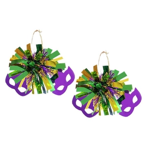 Boucles d'oreilles créoles Mardi Gras avec masques violets et franges métalliques