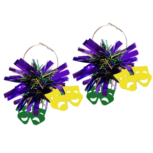 Grandes créoles Mardi Gras avec paillettes violettes vert or et breloques masque