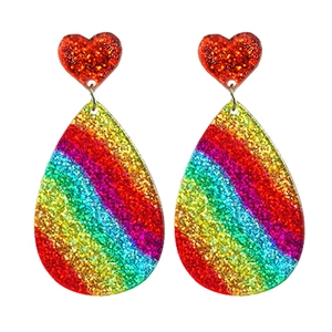 Rainbow glitter heart drop earrings with shimmering sequins and colorful gradient finish