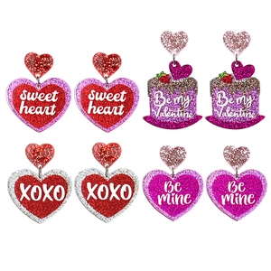 Valentine's Day Acrylic Glitter Heart Dangle Earrings Sweet Heart XOXO Printed Cake Cowboy Boot Party Jewelry For Women