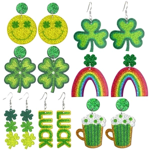 Pendientes de Acrílico con Purpurina Verde de San Patricio Trébol Lucky Jarra de Cerveza Pendientes para Mujer Joyería