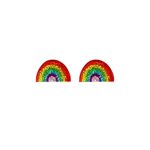 Pendientes de botón de arcoíris brillantes con acabado de purpurina multicolor