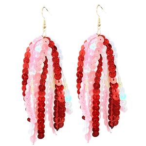 Boucles d'oreilles à paillettes roses et rouges avec longues franges pour la Saint-Valentin