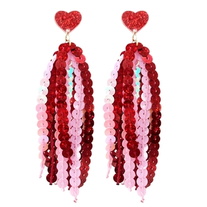 Boucles d'oreilles pendantes cœur à paillettes rouges et roses pour la Saint-Valentin