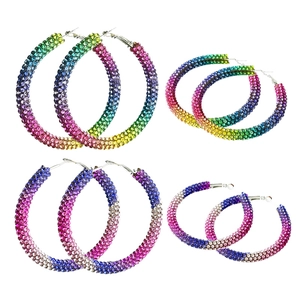Rhinestone Inlaid Large Hoop Earrings For Women Gradient Rainbow Pink Purple Fashion Party Jewelry For Easter