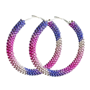 Pink and blue gradient rainbow rhinestone oversized hoop earrings for party wear