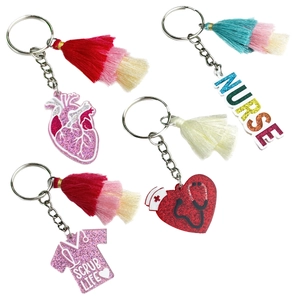 Porte-clés en Acrylique à Paillettes Thème Infirmière Lettre Nurse Rainbow Scrub Life Cœur Anatomique Pendentif de Sac avec Gland