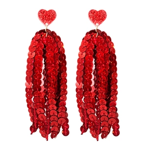 Boucles d'oreilles cœur rouge scintillant avec glands à paillettes pour la Saint-Valentin