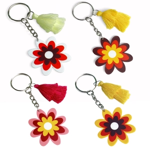 Retro Floral Tassel Keychain Bohemian Hippie Flower Key Ring For Women Girls Acrylic Flower Charm Pendant Keyholder Gift