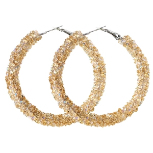 Sparkling champagne crystal large hoop earrings for women with silver metal clasp