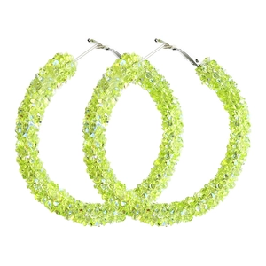 Sparkly lime green hoop earrings for women with crystal rhinestones for party fashion
