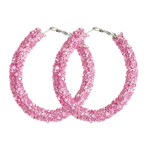 Pink rhinestone large hoop earrings for women with sparkling stones in a summer trend style