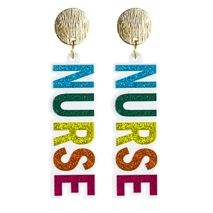 Boucles d'oreilles infirmière en acrylique pailleté avec puces dorées