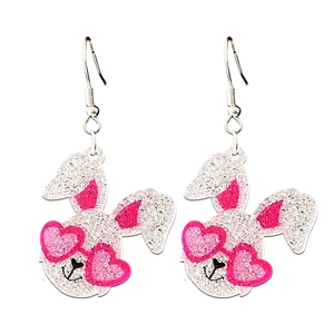 Süße Osterhasen Acryl Ohrhänger mit rosa Herzbrille und glitzerndem Silber-Finish