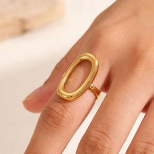 Minimalistische Roestvrij Staal Ovale Geometrische Open Ring Voor Vrouwen Goud Verguld Mode Verstelbare Ring Cadeau