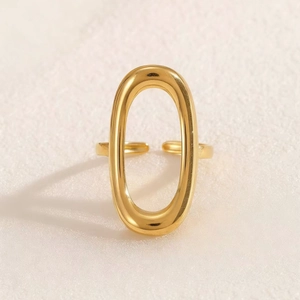 Minimalistische gouden ovale geometrische roestvrijstalen ring met verstelbare open band