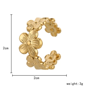 Gold floral open ring with colorful oil-drop petals in durable stainless steel