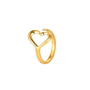Minimalist gold hollow heart open ring with adjustable stainless steel band