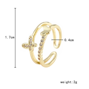 Vue détaillée de la bague papillon dorée ajustable avec dimensions et poids précisés