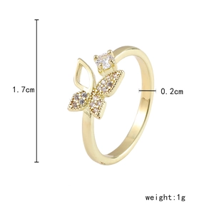 Spécifications de taille de la bague papillon dorée avec dimensions et poids