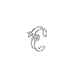 Bague réglable minimaliste en argent avec anneau double couche et motif étoile