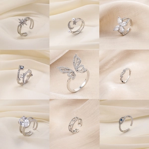 Bague Ouverte en Cuivre Zirconia Exquise pour Femmes Bague Ajustable Papillon Étoile Lune Bijoux de Mode Luxe Léger