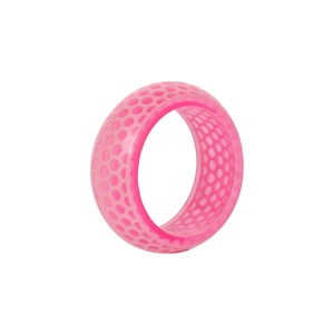 Makro-Detail von rosa Harzring mit Wabenstruktur und leuchtender Oberfläche
