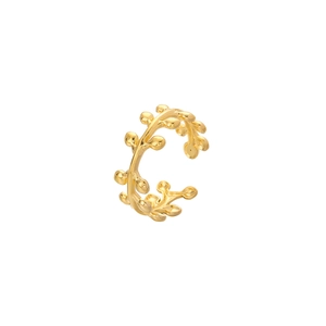 Detaillierte Makroansicht des goldfarbenen Rankenrings mit glatter Blattstruktur
