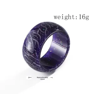 Luminous secret wood resin ring with purple starry night texture and 12mm width