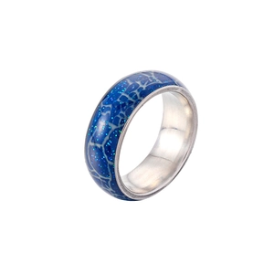 Dettaglio anello in acciaio inossidabile con glitter blu e trama effetto coccodrillo