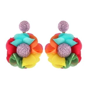 Pendientes de flores de rafia bohemios de colores para fiestas de playa y verano