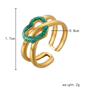 Bague ouverte feuilles en acier doré avec émail et dimensions de 1,7cm de haut