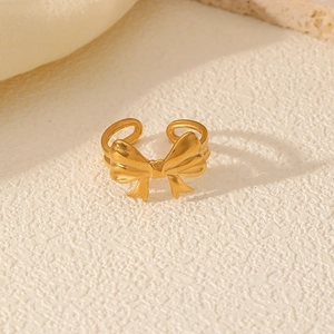 Elegant 18K gold plated stainless steel bow ring with an adjustable open band design