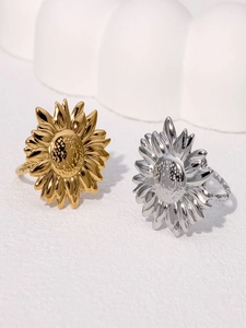 Sonnenblumen Ring Edelstahl 18K Vergoldet Verstellbar Minimalistisches Florales Schmuckstück Für Damen