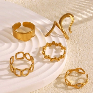 Set di 5 anelli geometrici in acciaio inossidabile placcati oro 18K da donna
