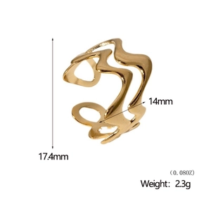 Bague irrégulière ondulée en acier inoxydable doré pour femme avec dimensions et poids