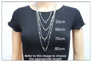 Guida alle taglie della collana con lunghezze da 50cm a 80cm mostrate su un manichino