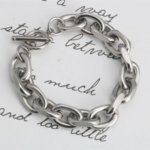 Bracelet à Grosse Chaîne en Acier Inoxydable Punk Hip Hop pour Hommes Femmes Fermoir à Bascule Bijoux Minimalistes Ton Argent